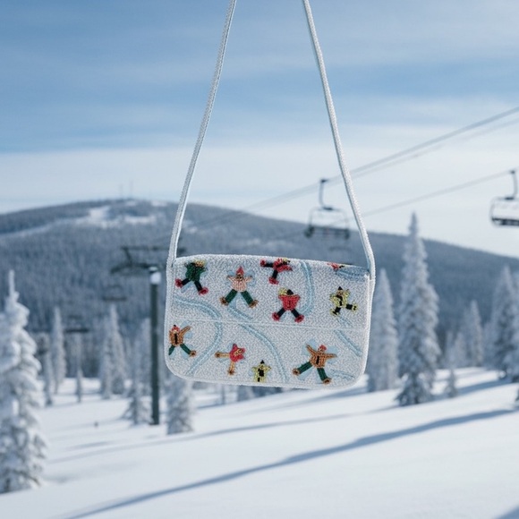 Anthropologie The Fiona Beaded Bag Winter Edition Snow Angels - Picture 2 of 14